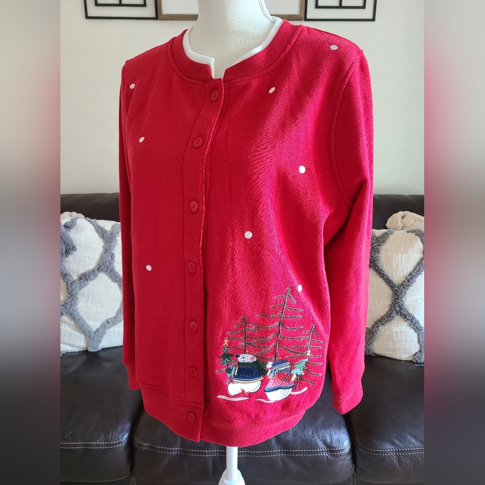 Vintage C&K Designs Button-Up Winter Polar‎ Bear Ugly Christmas Sweater Size S